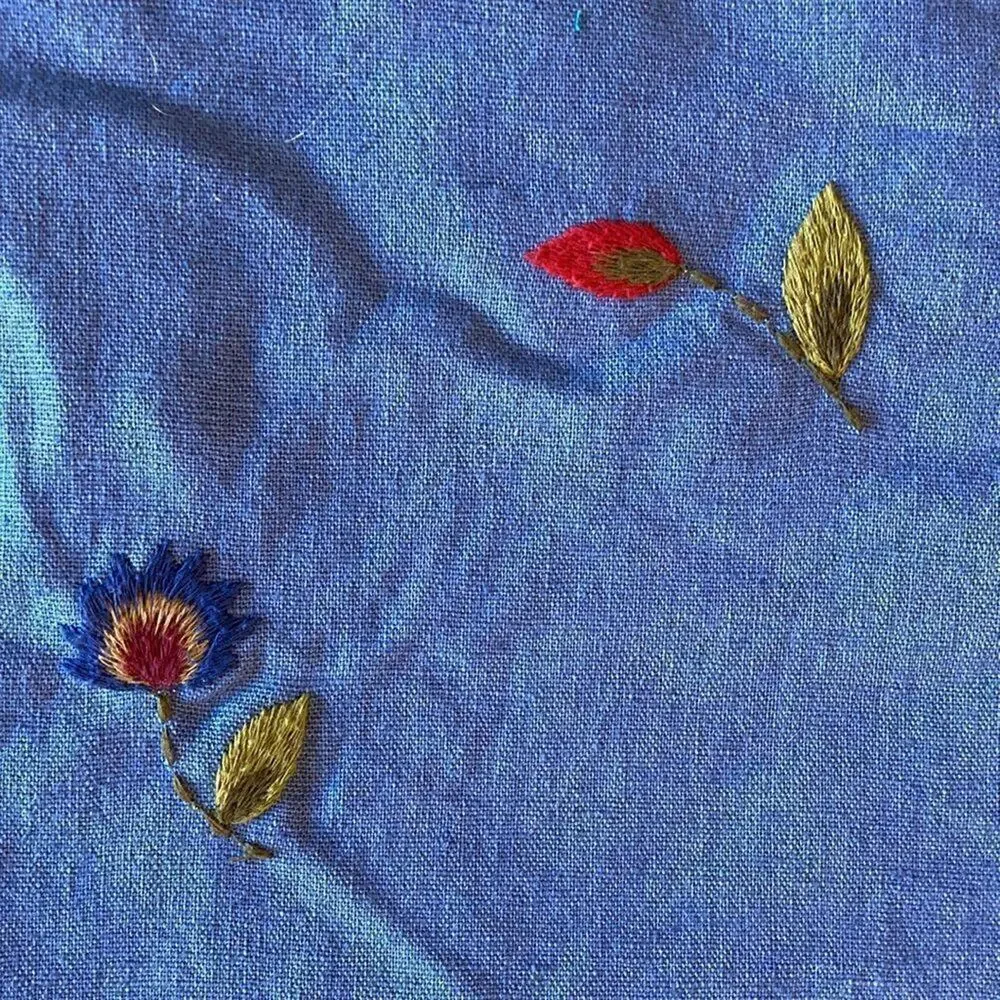NEW! Pottery Barn Pillow Sham Blue 30” X 24.5” Unused Linen Blend Embroidered